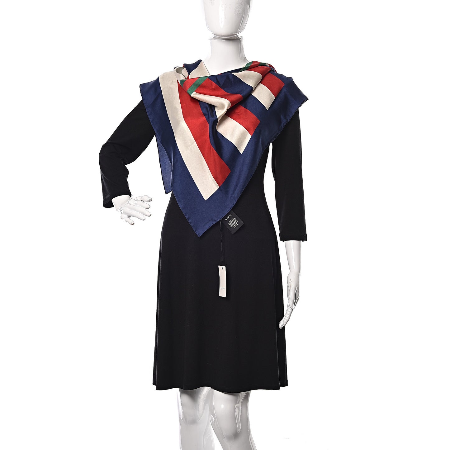 Silk Sylvie Stripe Web Logo Square Scarf Ivory Blue