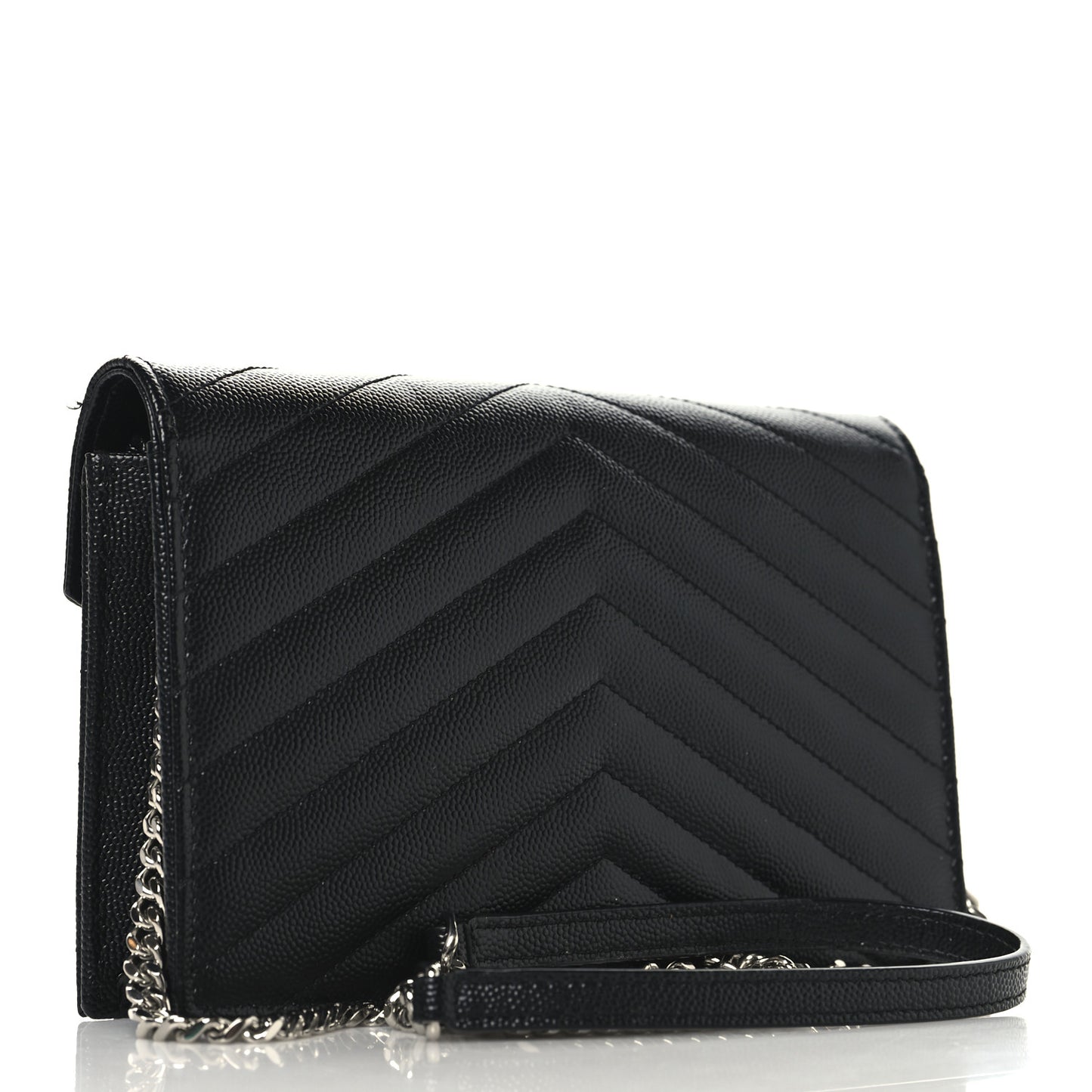 Grain De Poudre Matelasse Chevron Monogram Envelope Chain Wallet Black