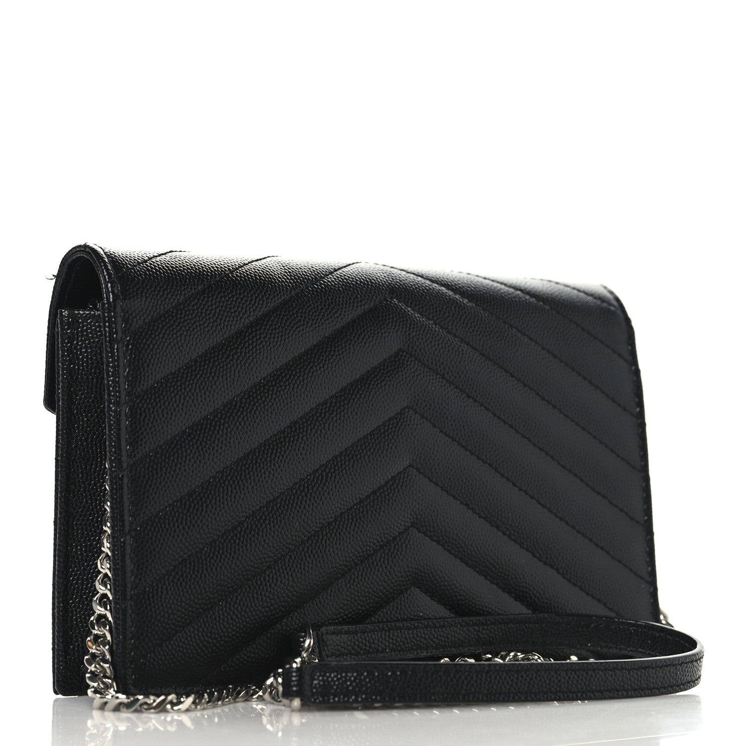Saint Laurent Grain De Poudre Matelasse Chevron Monogram Envelope Chain Wallet Black 2 of 9