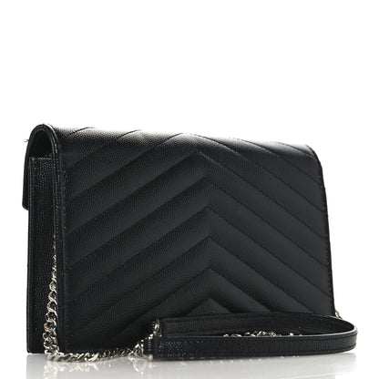 Saint Laurent Grain De Poudre Matelasse Chevron Monogram Envelope Chain Wallet Black 2 of 9