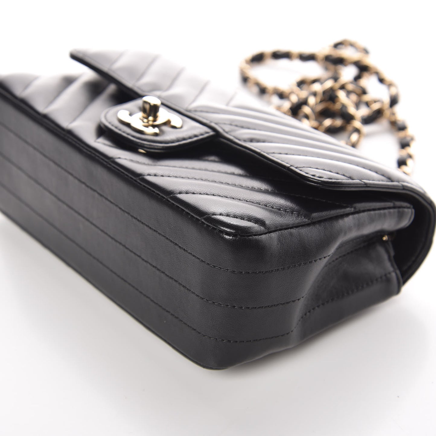 Lambskin Chevron Quilted Mini Rectangular Flap Black