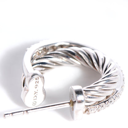David Yurman Sterling Silver and Diamonds Crossover Cable Hoop Earrings 5 of 6