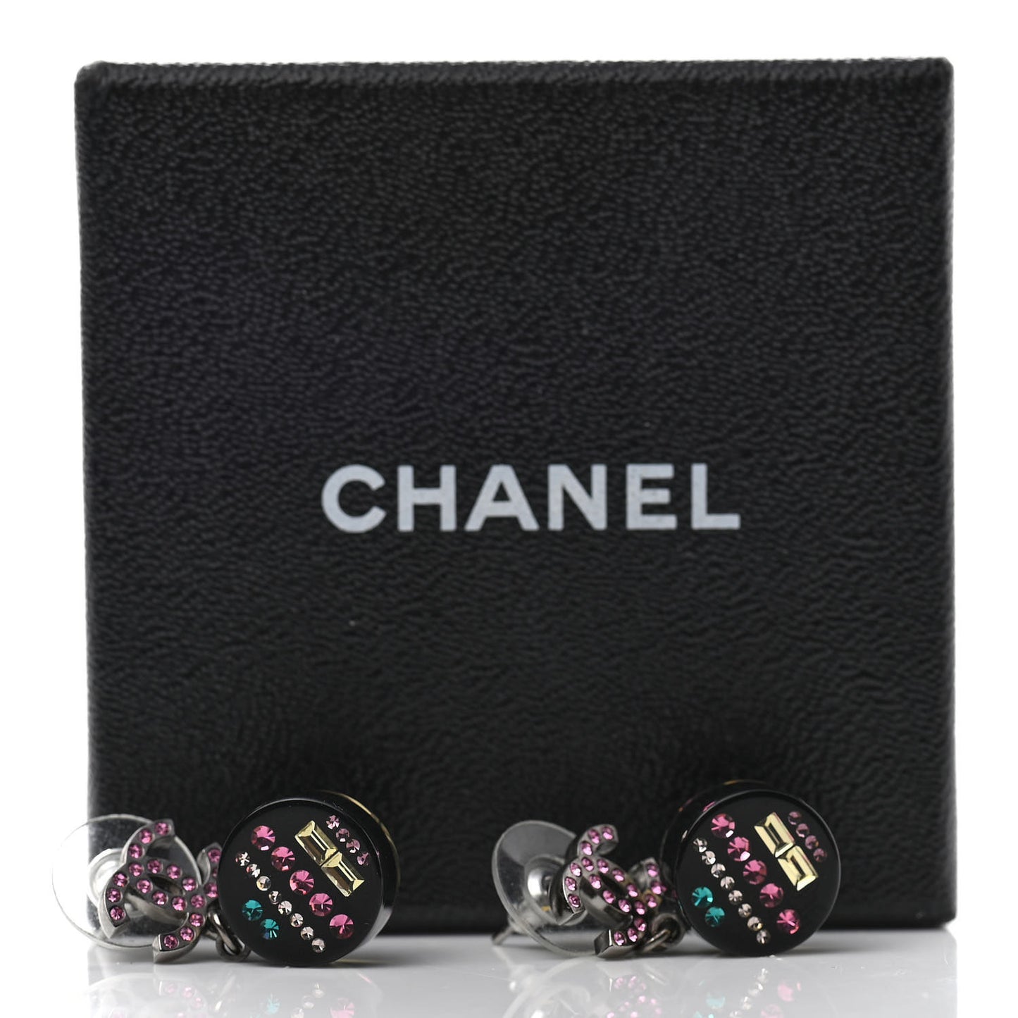 Resin Crystal CC Drop Earrings Black Multicolor
