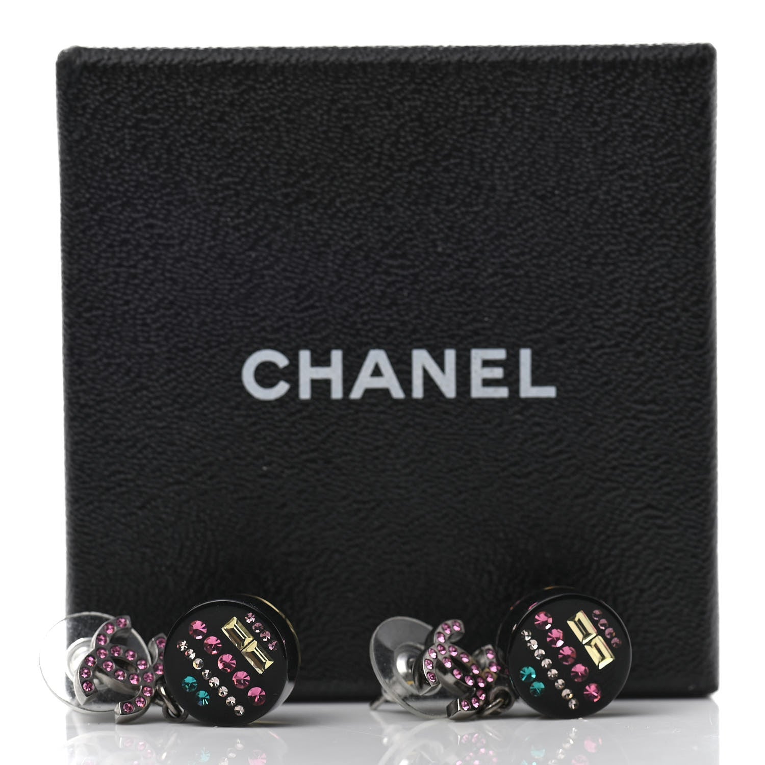 Chanel Resin Crystal CC Drop Earrings Black Multicolor 5 of 5