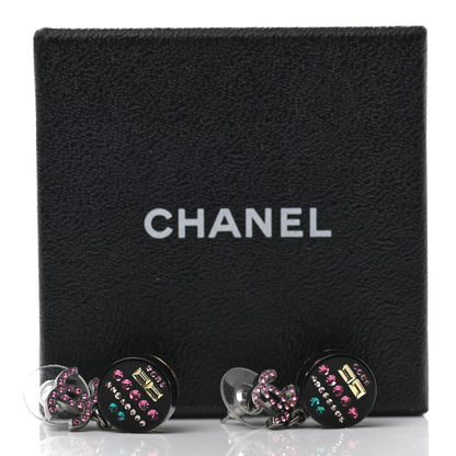 Chanel Resin Crystal CC Drop Earrings Black Multicolor 5 of 5