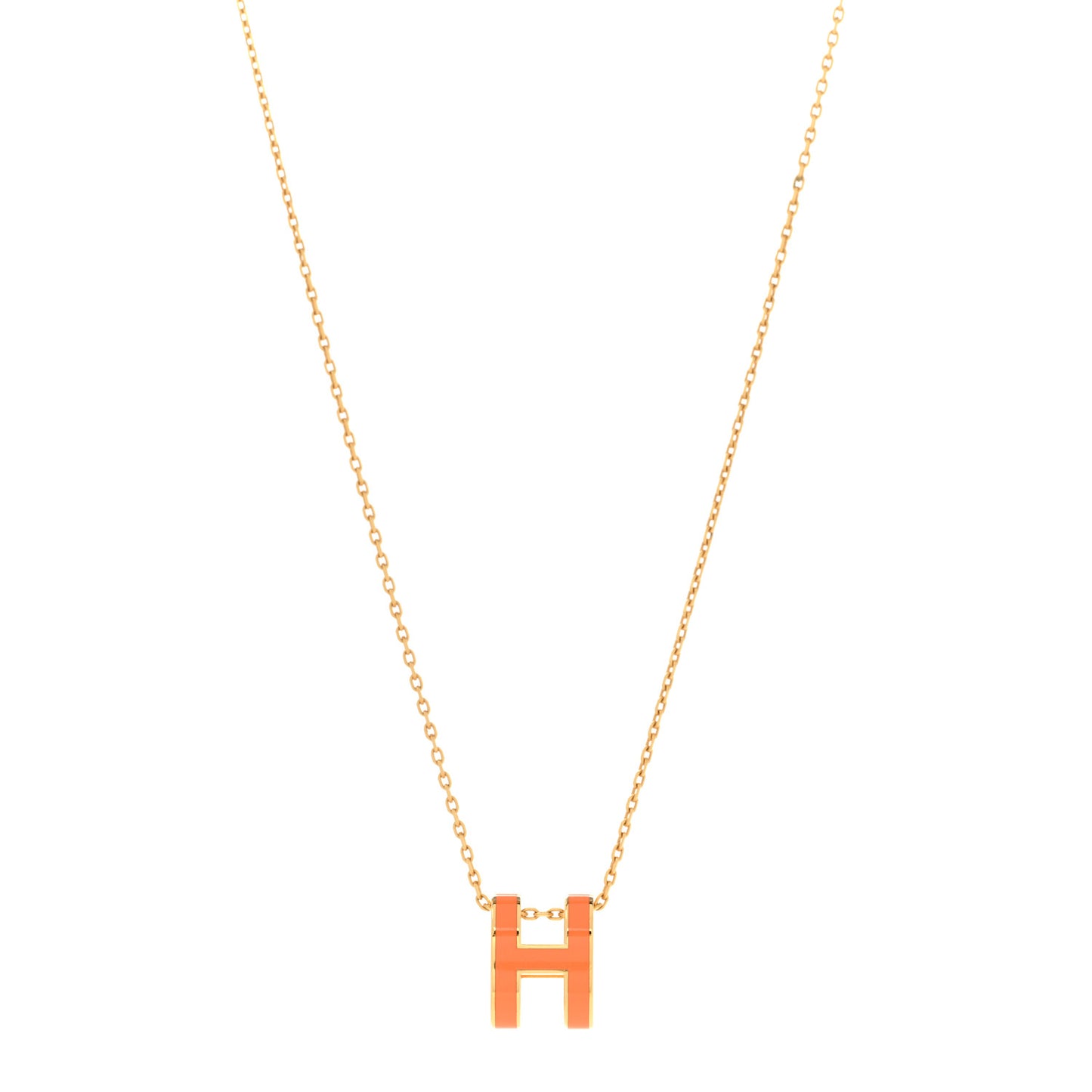 Lacquered Gold Pop H Pendant Necklace Orange