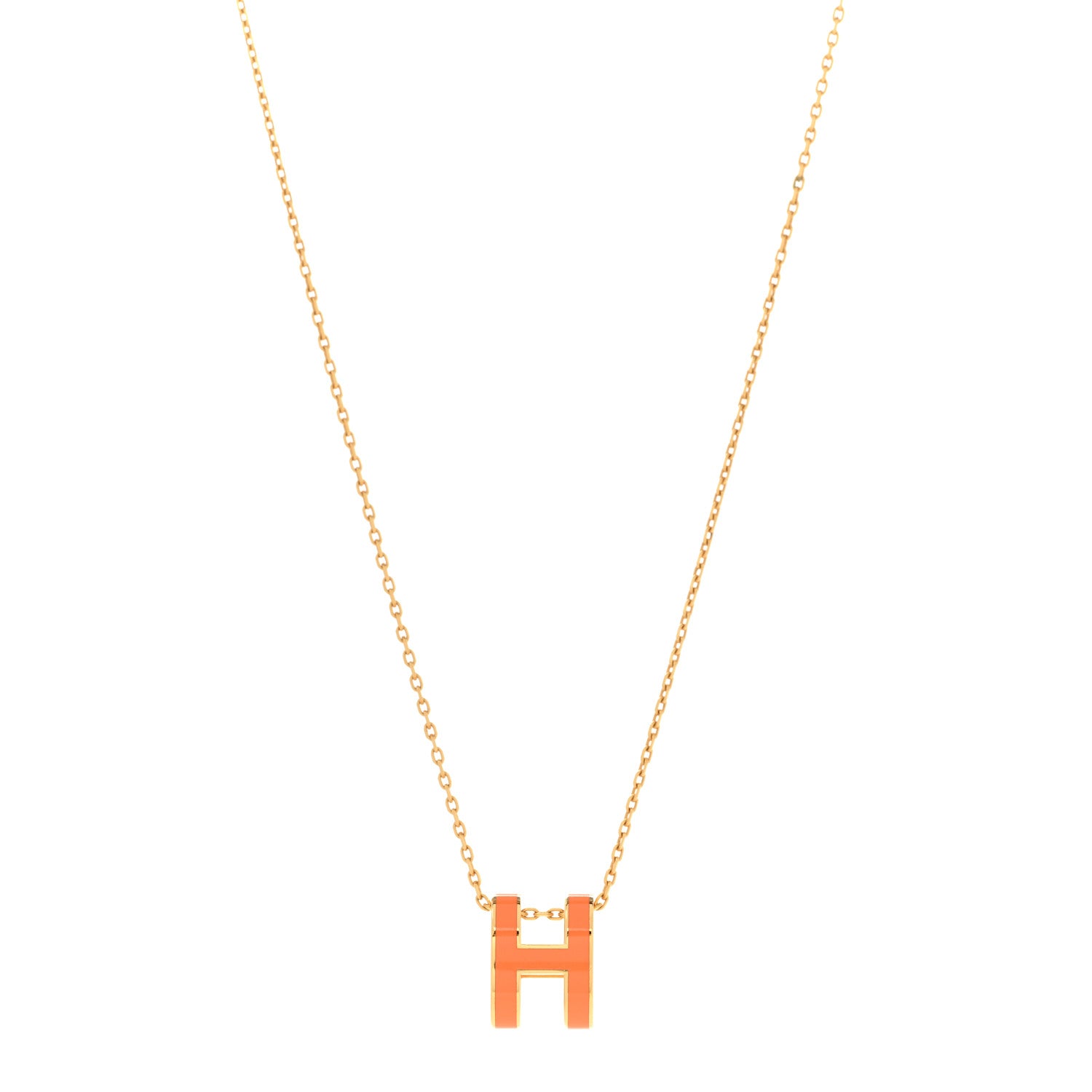 Hermes Lacquered Gold Pop H Pendant Necklace Orange 1 of 7