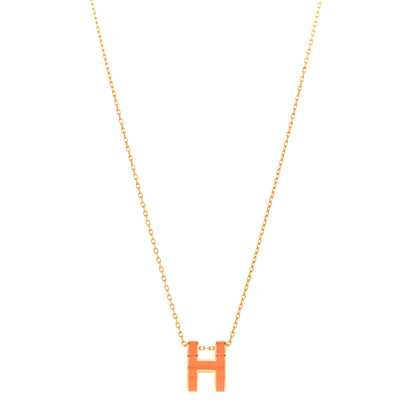 Hermes Lacquered Gold Pop H Pendant Necklace Orange 1 of 7