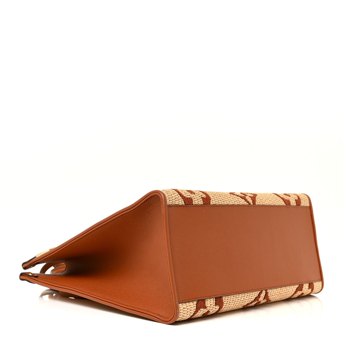Raffia Calfskin Monogram Giant Onthego GM Tan