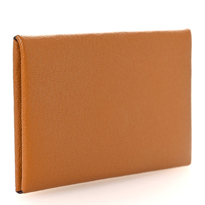 Hermes Chevre Mysore Verso Calvi Card Case Caramel Mauve Sylvestre 3 of 9