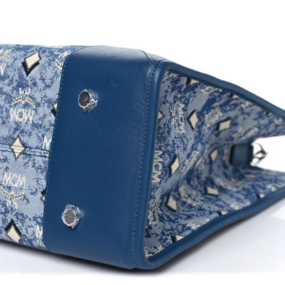 MCM Jacquard Monogram Munchen Extra Large Tote Blue 11 of 11