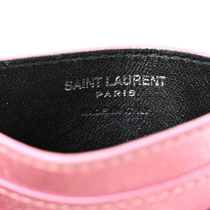 Saint Laurent Metallic Calfskin Monogram Credit Card Case Pink 6 of 9