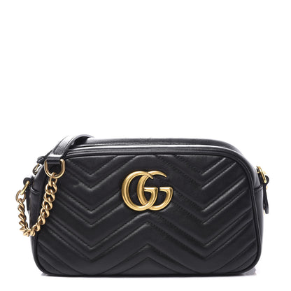 Gucci Calfskin Matelasse Small GG Marmont Chain Shoulder Bag Black 1 of 10