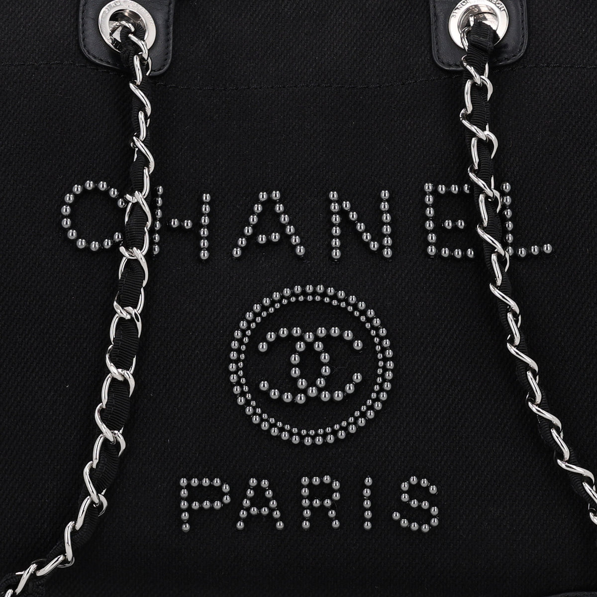 Chanel Canvas Pearl Medium Deauville Tote Black 8 of 10