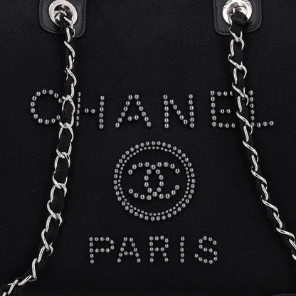 Chanel Canvas Pearl Medium Deauville Tote Black 8 of 10