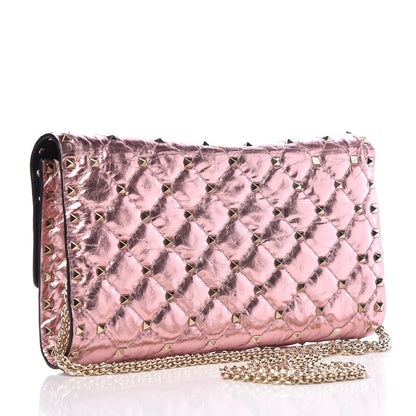 Valentino Garavani Metallic Wrinkled Lambskin Rockstud Spike Wallet on Chain Lipstick 3 of 8
