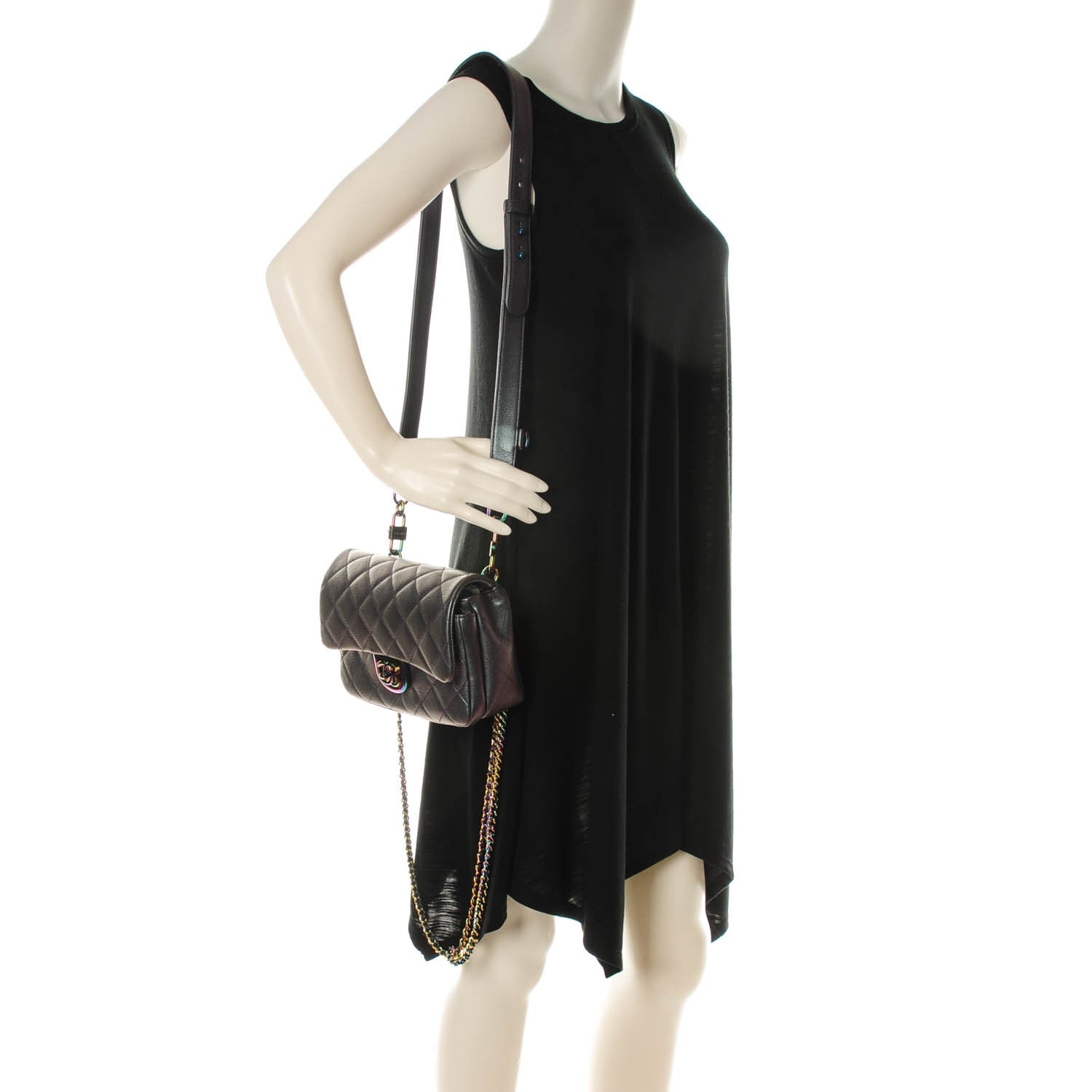 Chanel Iridescent Goatskin Quilted Small Double Carry Waist Chain Flap Purple 2 of 7