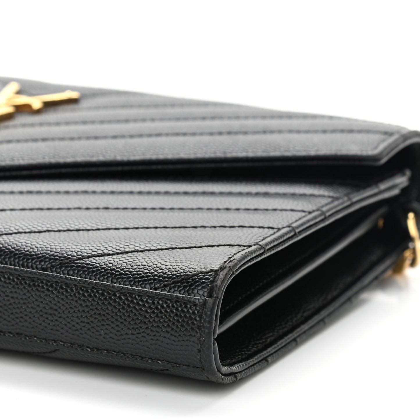 Grain De Poudre Matelasse Chevron Monogram Chain Wallet Black