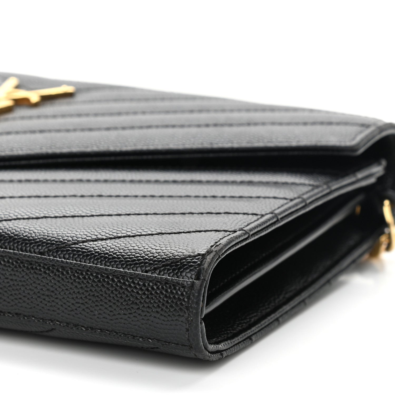 Saint Laurent Grain De Poudre Matelasse Chevron Monogram Chain Wallet Black 10 of 11