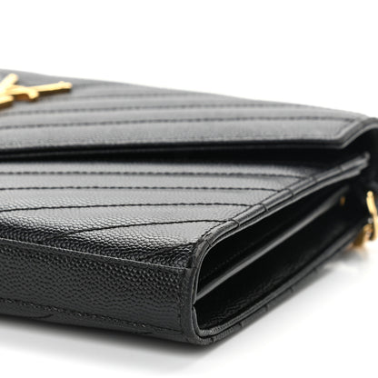 Saint Laurent Grain De Poudre Matelasse Chevron Monogram Chain Wallet Black 10 of 11