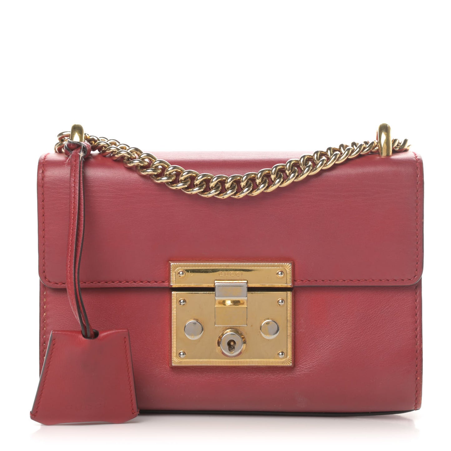 Calfskin Small Padlock Shoulder Bag Hibiscus Red