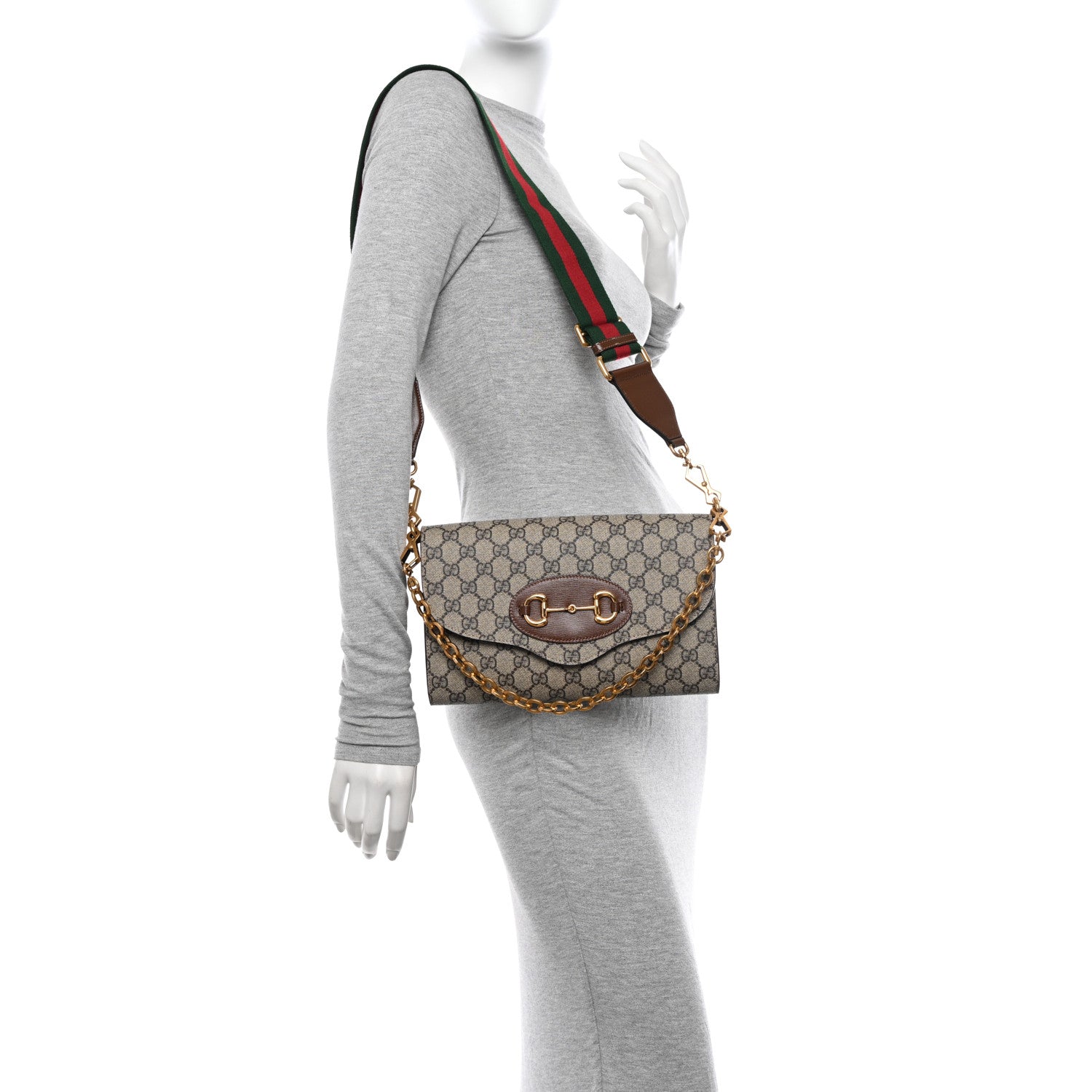 Gucci GG Supreme Monogram Azalea Calfskin Web Small Horsebit 1955 Crossbody Bag Beige Ebony Brown Sugar 2 of 14