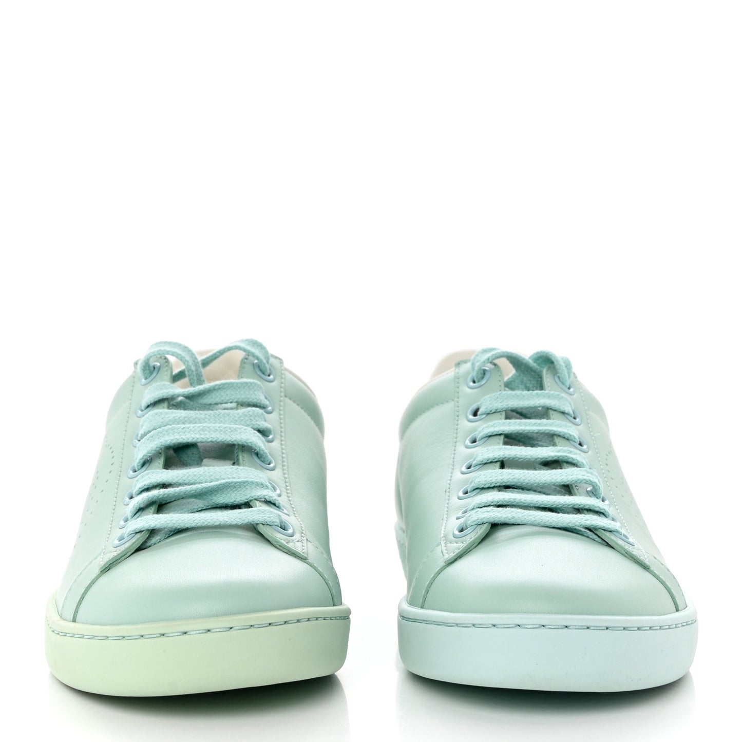 Calfskin Interlocking G Perforated Womens Ace Sneakers 36.5 Water Green Synthetic Green Garden