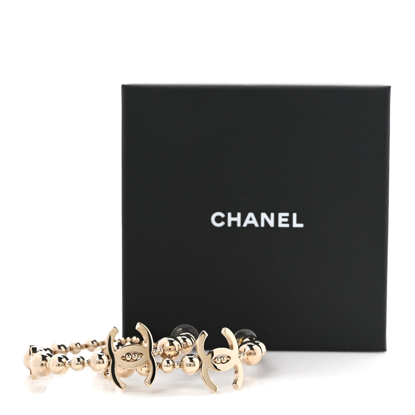 Metal Bead CC Hoop Earrings Gold