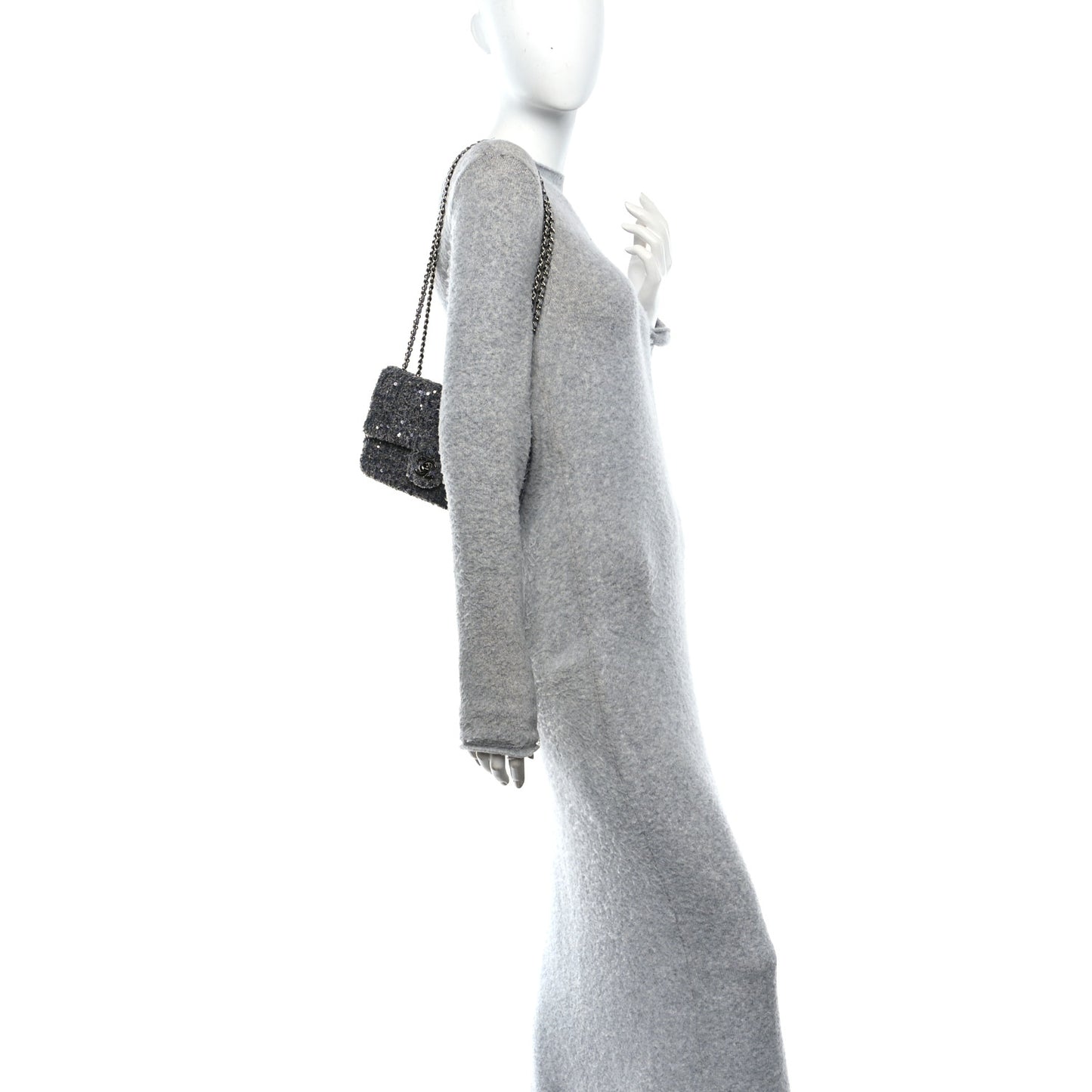Sequin Quilted Small Single Flap Grey Dark Grey