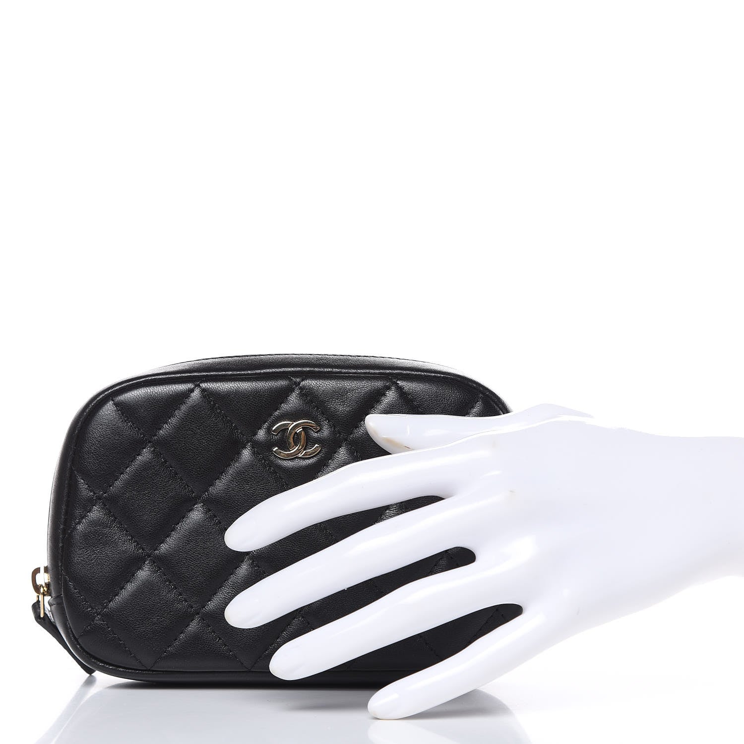 Chanel Lambskin Quilted Small Curvy Pouch Cosmetic Case Black 2 of 12