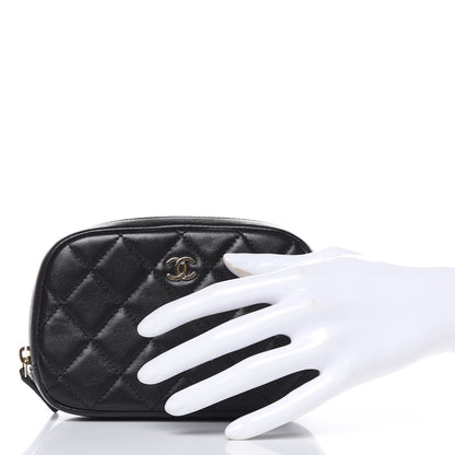 Chanel Lambskin Quilted Small Curvy Pouch Cosmetic Case Black 2 of 12
