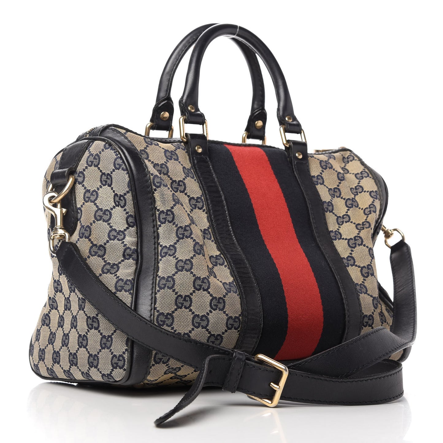 Monogram Selleria Calfskin Vintage Web Medium Boston Beige Blue