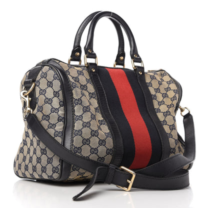 Gucci Monogram Selleria Calfskin Vintage Web Medium Boston Beige Blue 3 of 17