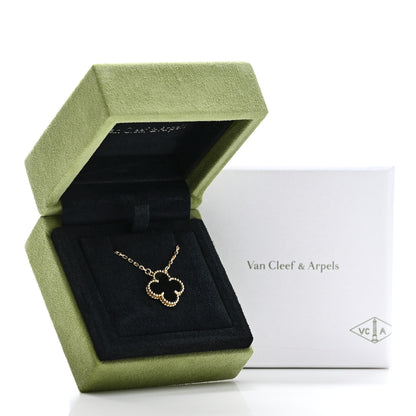 Van Cleef & Arpels 18K Yellow Gold Black Onyx Vintage Alhambra Pendant Necklace 6 of 6