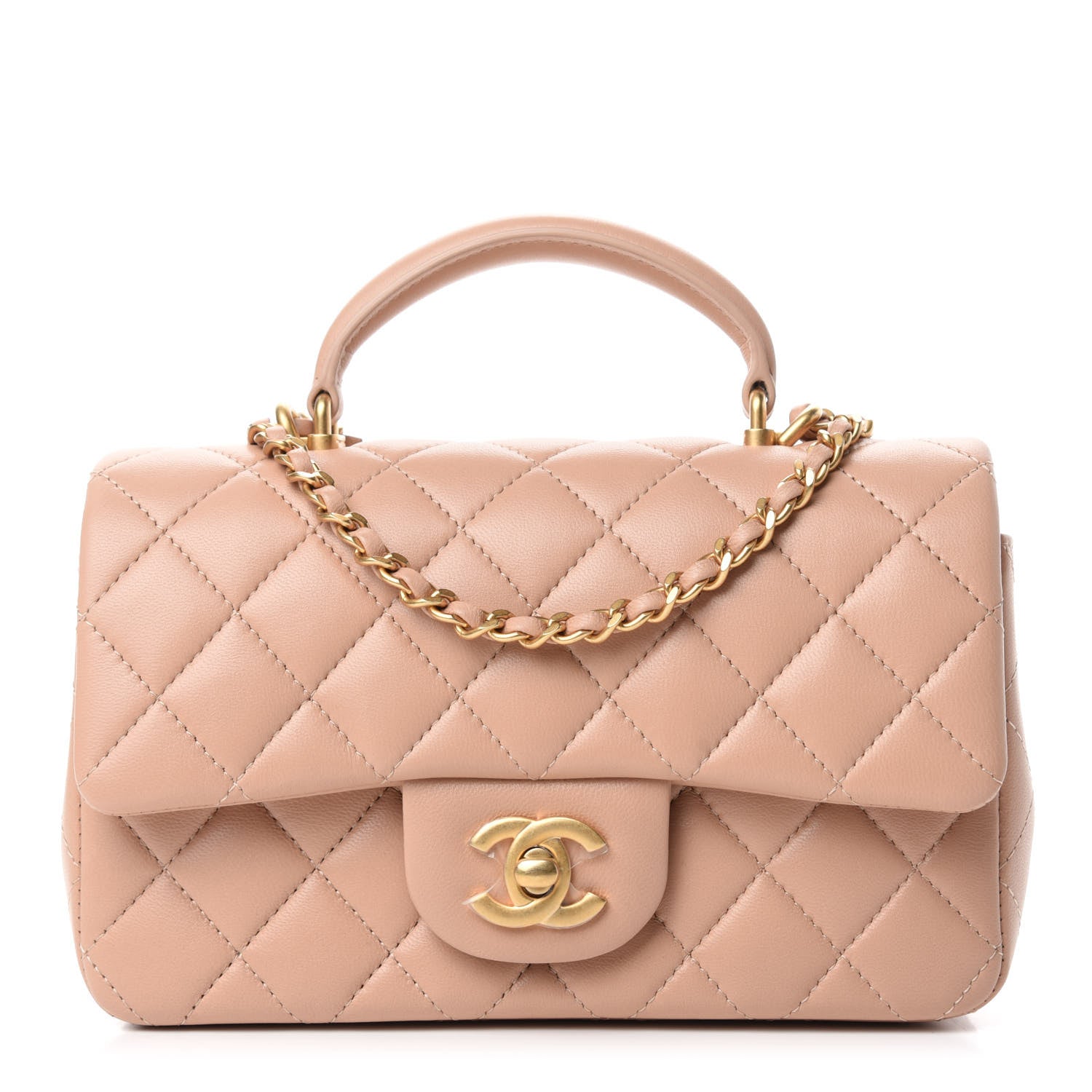 Chanel Lambskin Quilted Mini Top Handle Rectangular Flap Beige 1 of 11