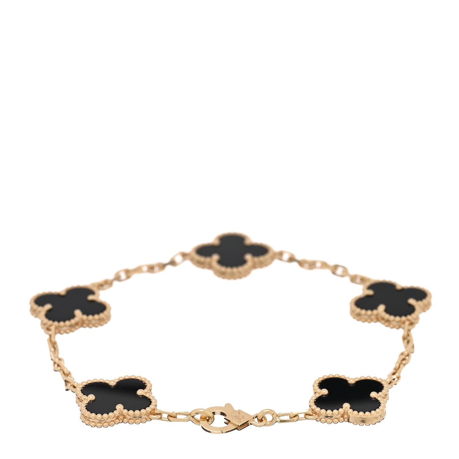 Van Cleef & Arpels 18K Yellow Gold Black Onyx 5 Motifs Vintage Alhambra Bracelet 2 of 3