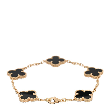 Van Cleef & Arpels 18K Yellow Gold Black Onyx 5 Motifs Vintage Alhambra Bracelet 2 of 3