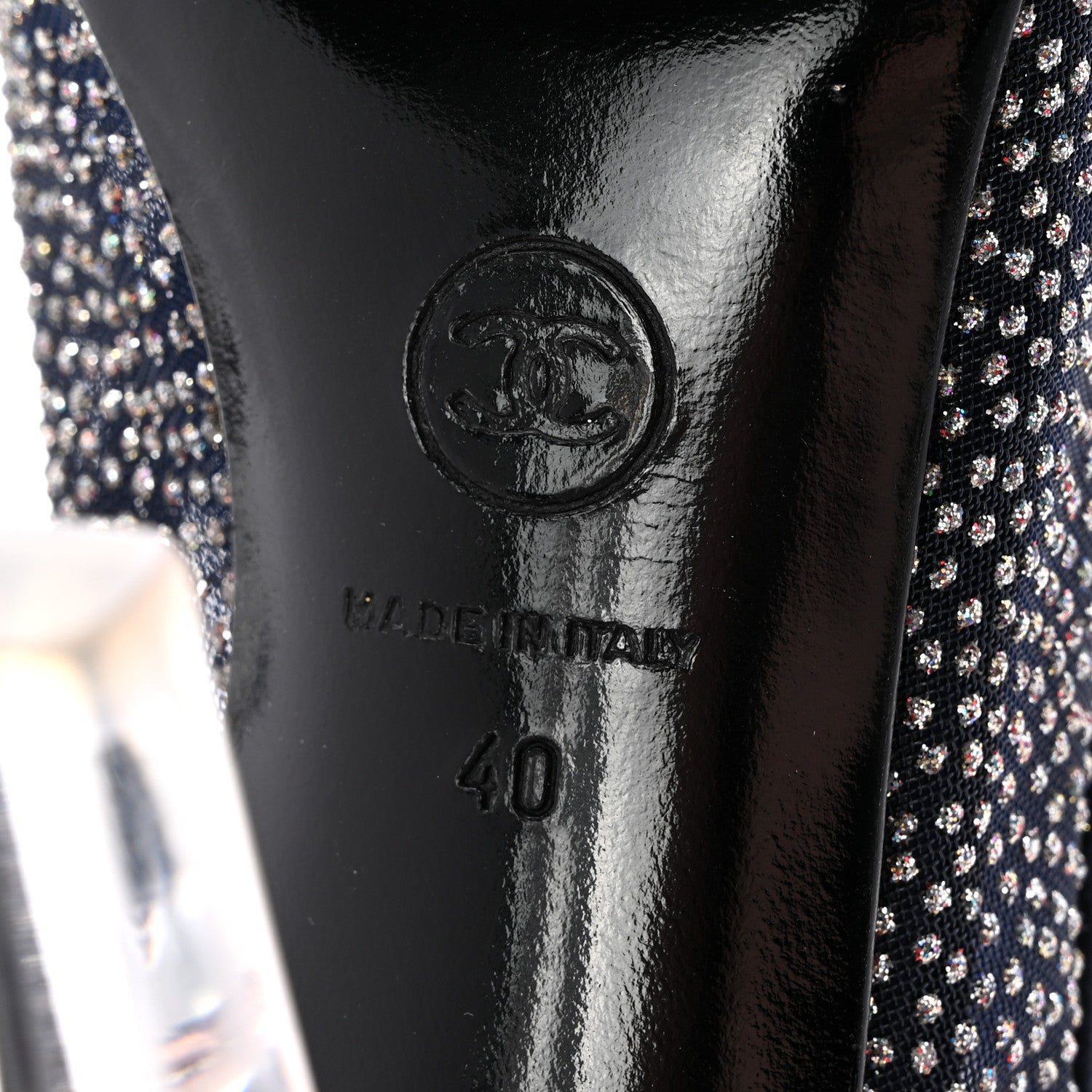 Chanel Mesh Crystal Open Toe Ankle Boots 40 Navy 7 of 12