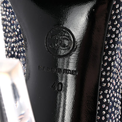 Chanel Mesh Crystal Open Toe Ankle Boots 40 Navy 7 of 12