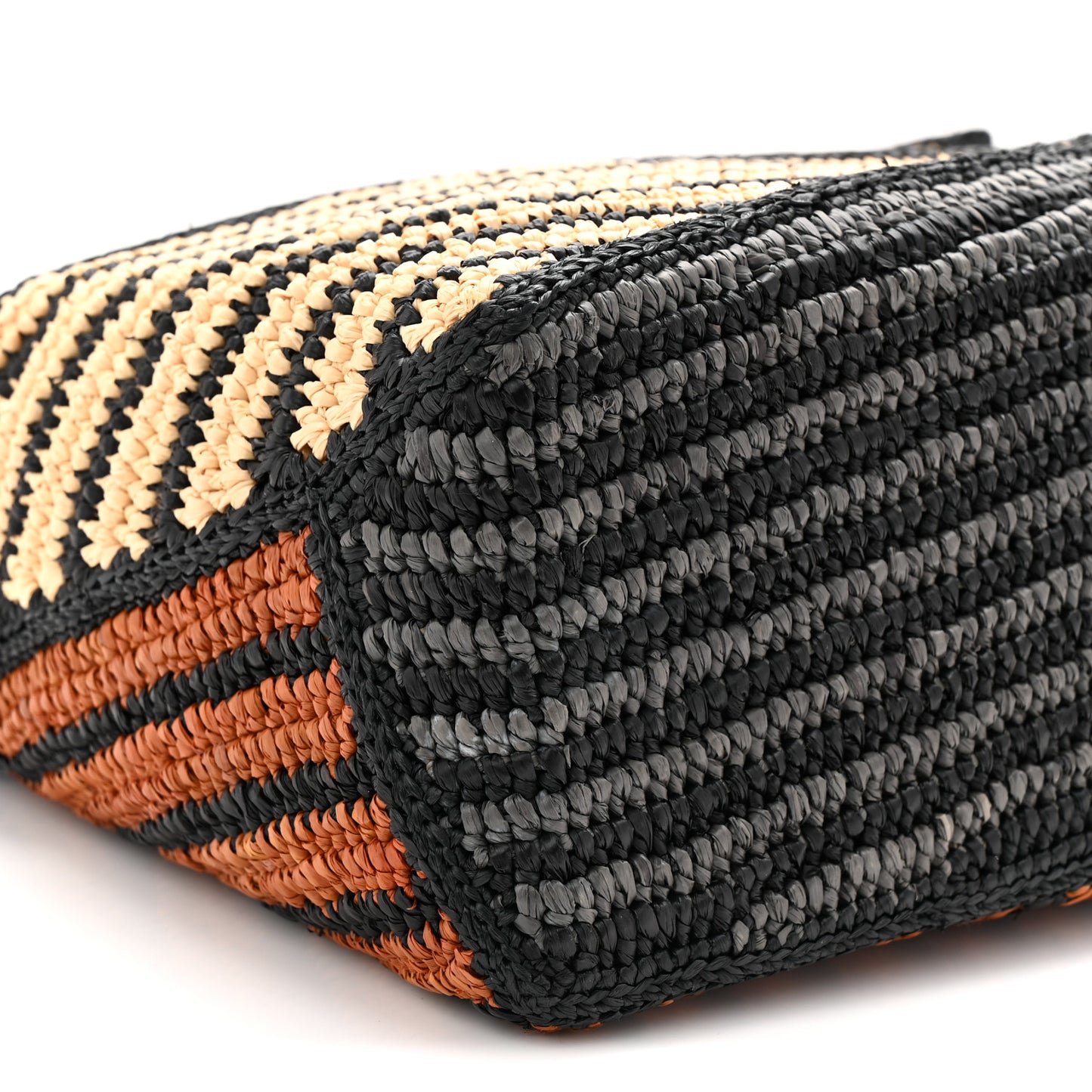 Raffia Calfskin Small Puzzle Edge Bag Natural Honey Gold