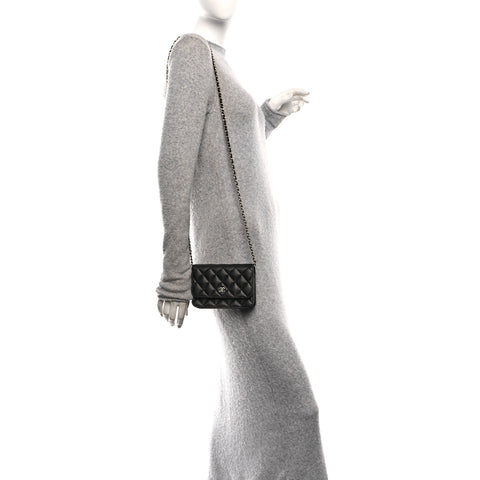 Caviar Quilted Mini Wallet On Chain WOC Black