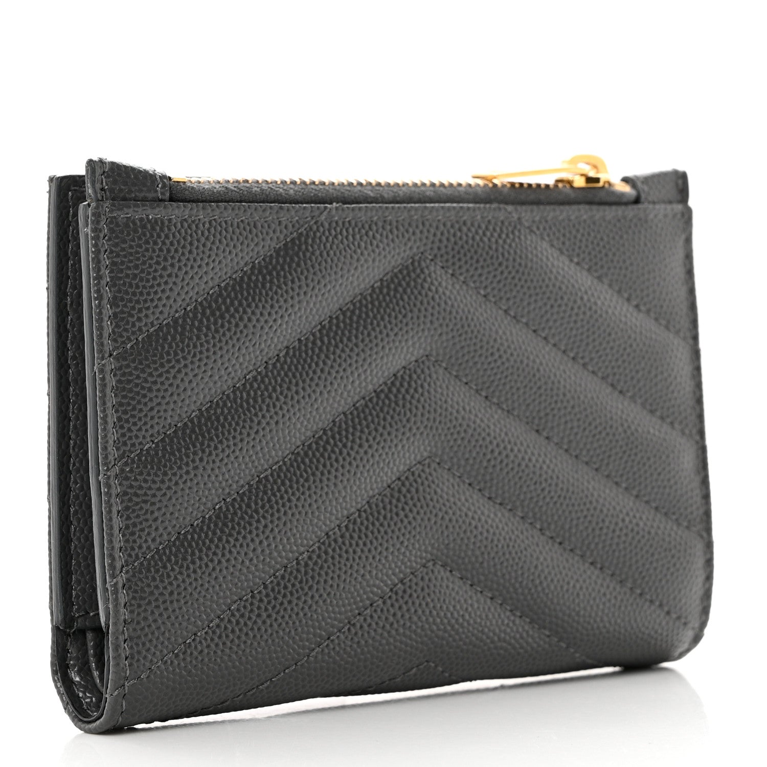 Saint Laurent Grain De Poudre Matelasse Chevron Monogram Zipped Two-Part Wallet Storm 3 of 6