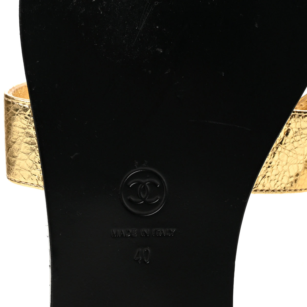 Chanel Crackled Laminated Calfskin CC Cut Out Mules Sandals 40 Gold 7 of 10
