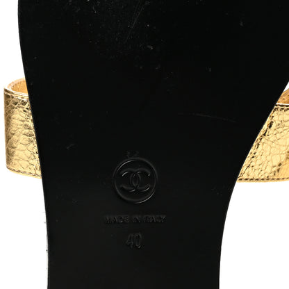 Chanel Crackled Laminated Calfskin CC Cut Out Mules Sandals 40 Gold 7 of 10