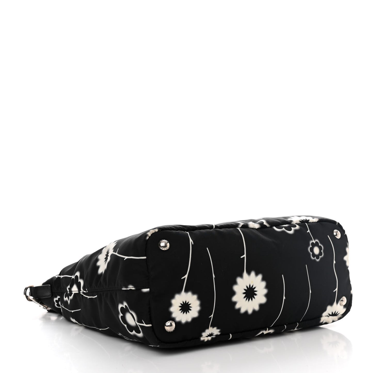 Tessuto Stampato Nylon Saffiano Floral Print Tote Black White