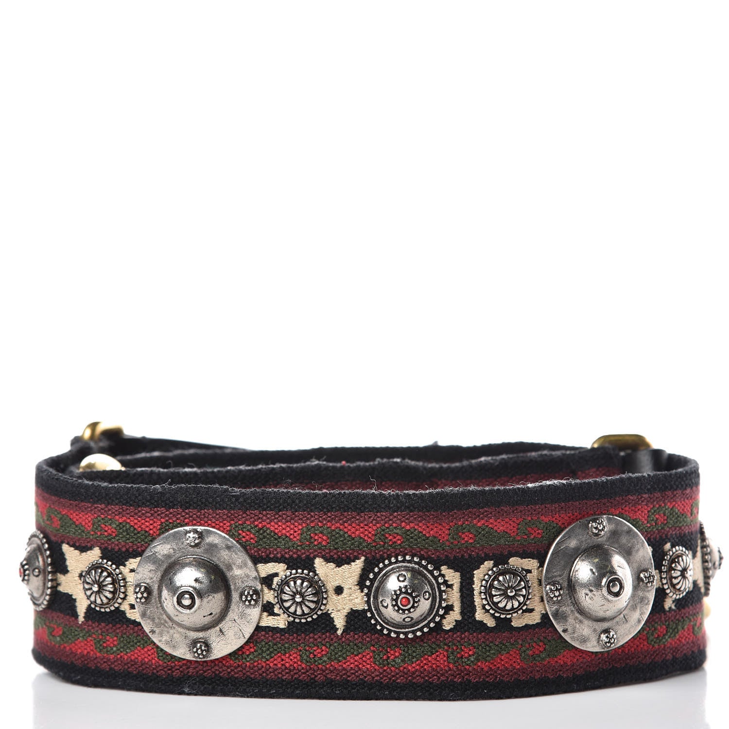 Christian Dior Canvas Embroidered Studded Bohemian Shoulder Strap Red 2 of 5