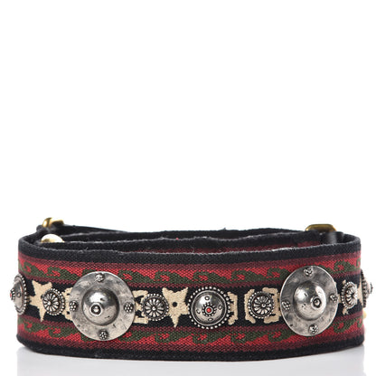 Christian Dior Canvas Embroidered Studded Bohemian Shoulder Strap Red 2 of 5