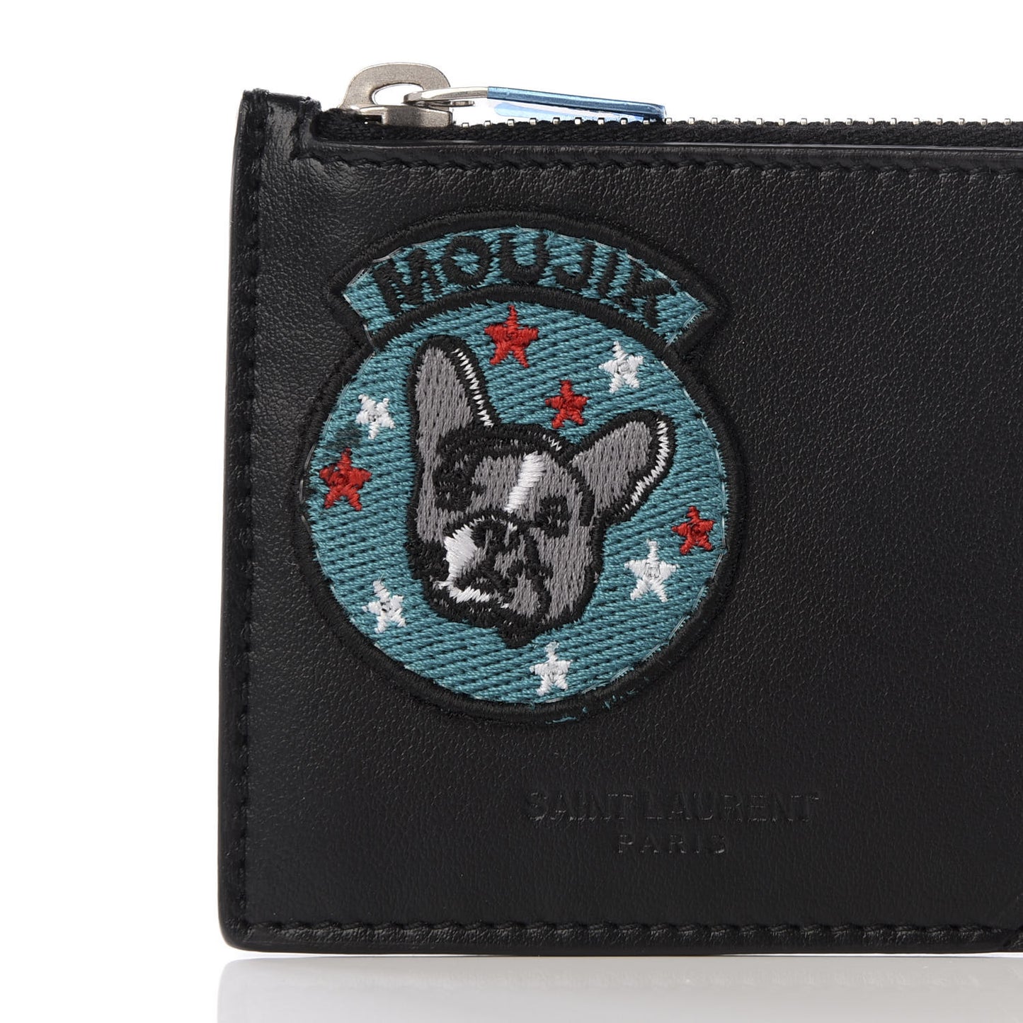 Calfskin Moujik Patch Fragments Zip Pouch Card Holder Black