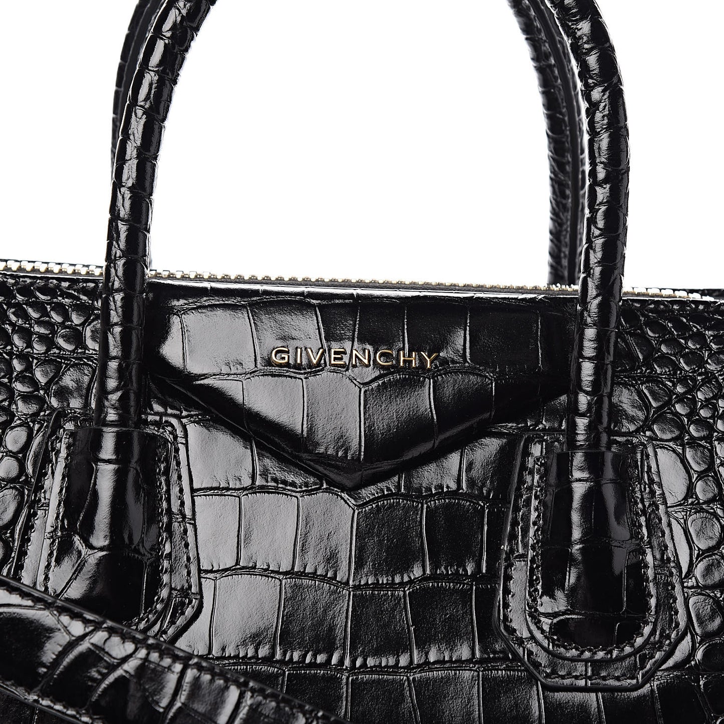 Calfskin Crocodile Embossed Small Antigona Black