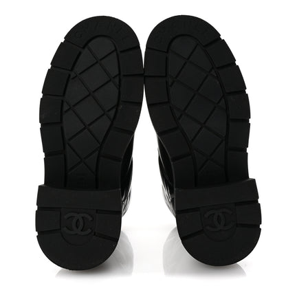 Chanel Lambskin Calfskin Quilted Lace Up Combat Boots 37 Black 6 of 10